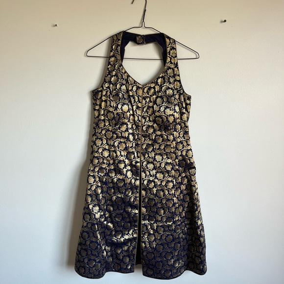 Gold & Navy Brocade Tunic Top. Indian Ethnic Kurta Top - Picture 1 of 3